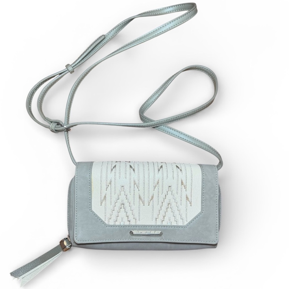 Stella & Dot Chic Dove Gray Crossbody Bag Purse Aztec Print